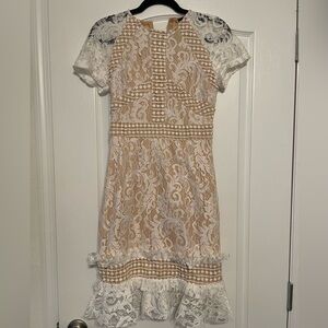 PrettyLittleThing White and Nude Lace Dress Engagement Bridal Shower